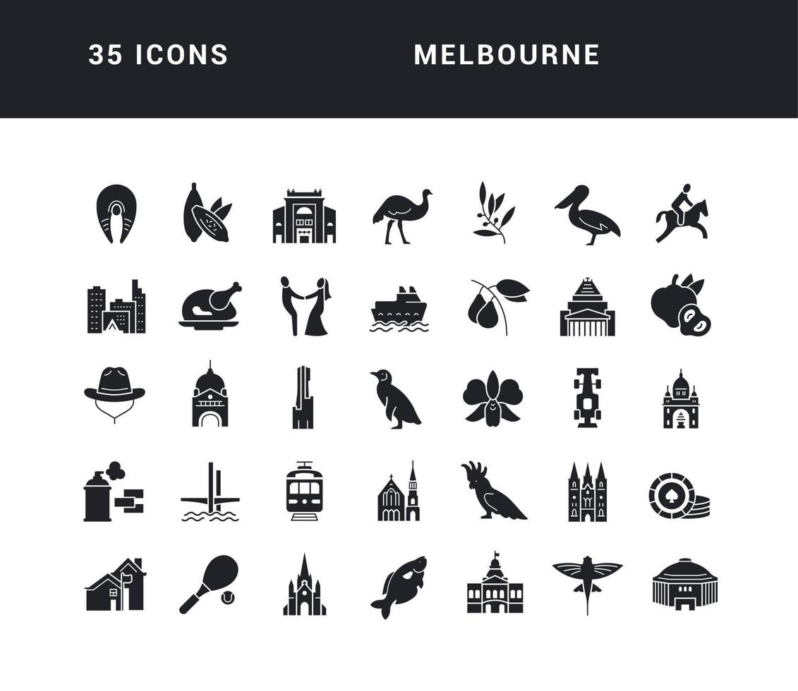 set van eenvoudige iconen van melbourne vector