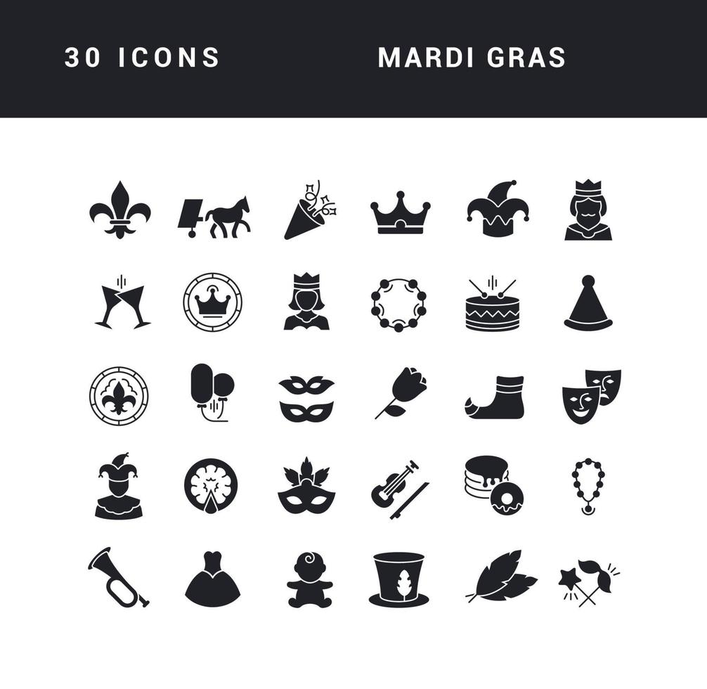 set van eenvoudige iconen van mardi gras vector