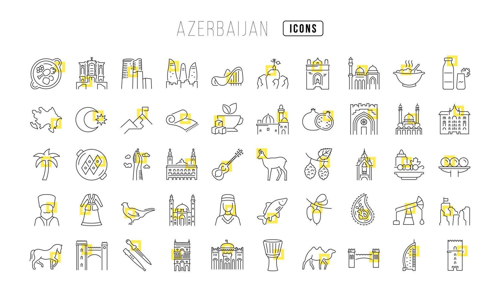 set van lineaire iconen van azerbeidzjan vector