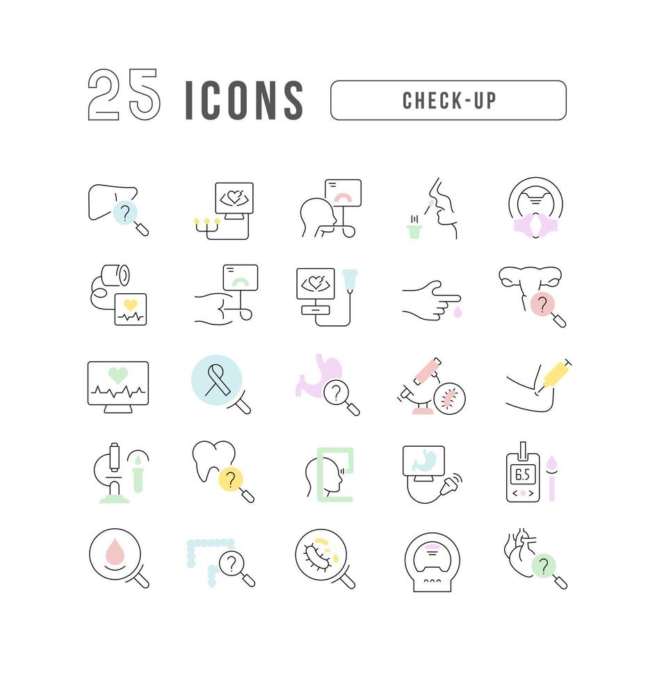 set van lineaire iconen van check-up vector