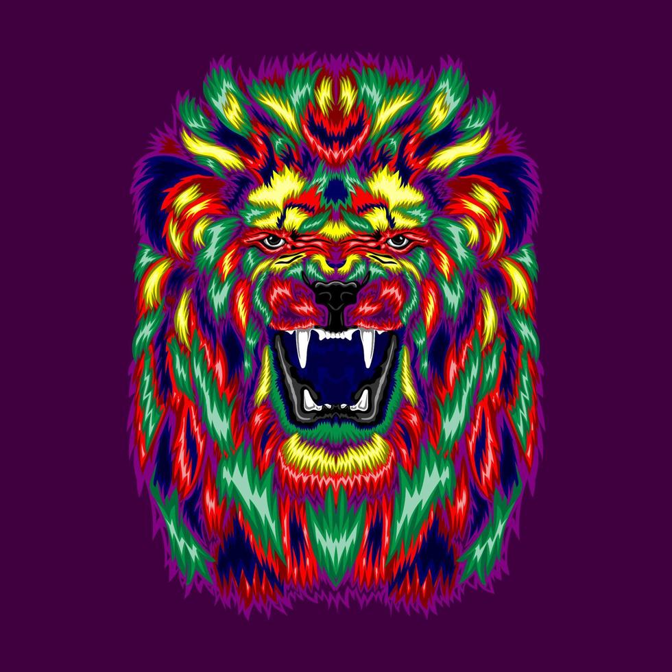kleurrijke boze leeuw popart portret vector