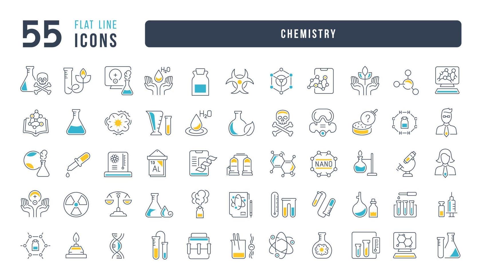 set van lineaire iconen van de chemie vector