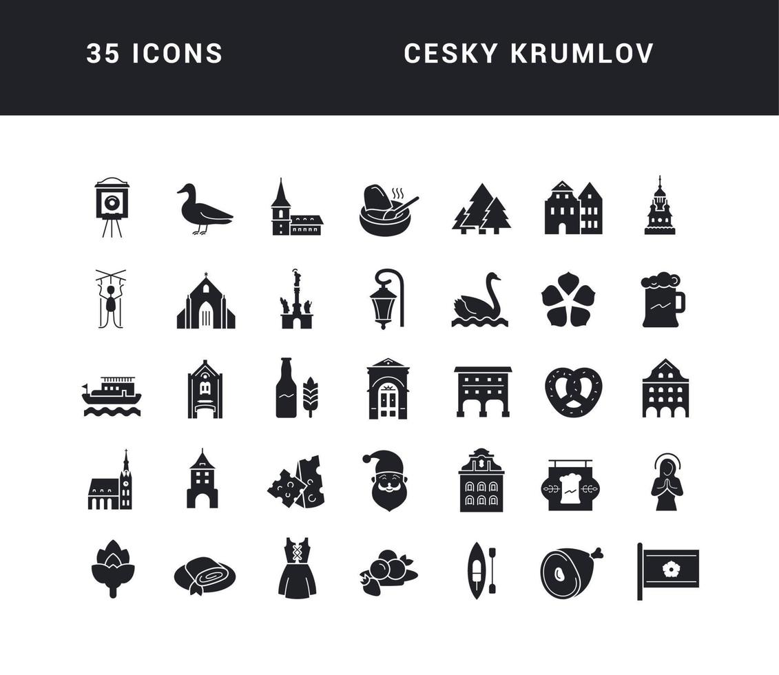 set van eenvoudige iconen van cesky krumlov vector