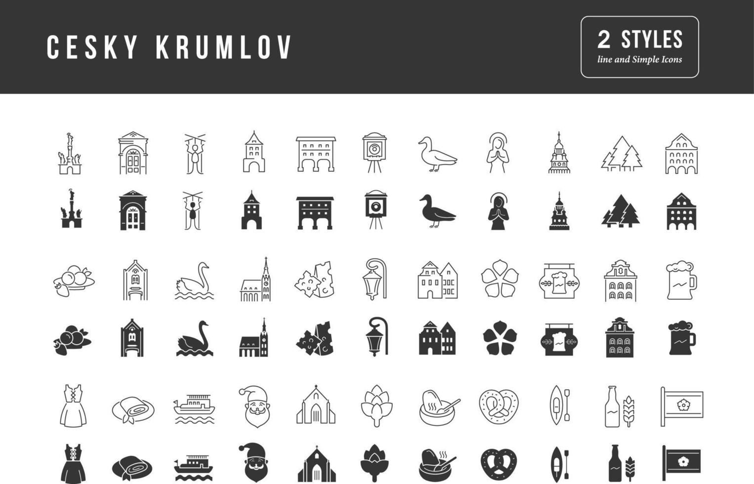 set van eenvoudige iconen van cesky krumlov vector