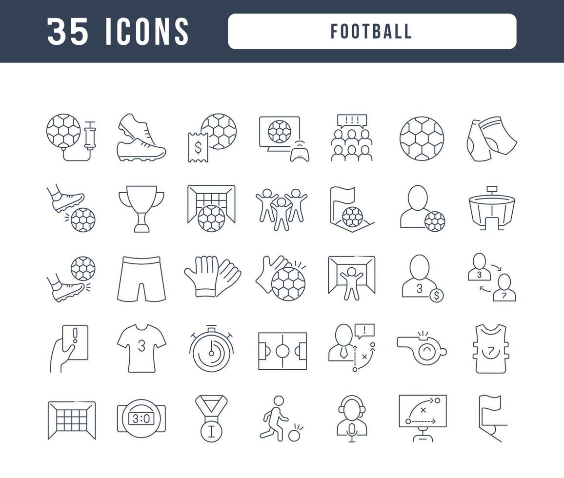 set van lineaire iconen van voetbal vector