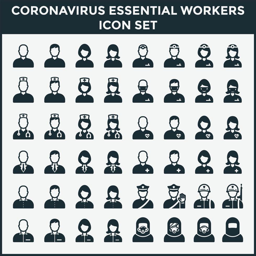 coronavirus essentiële werknemers icon set vector