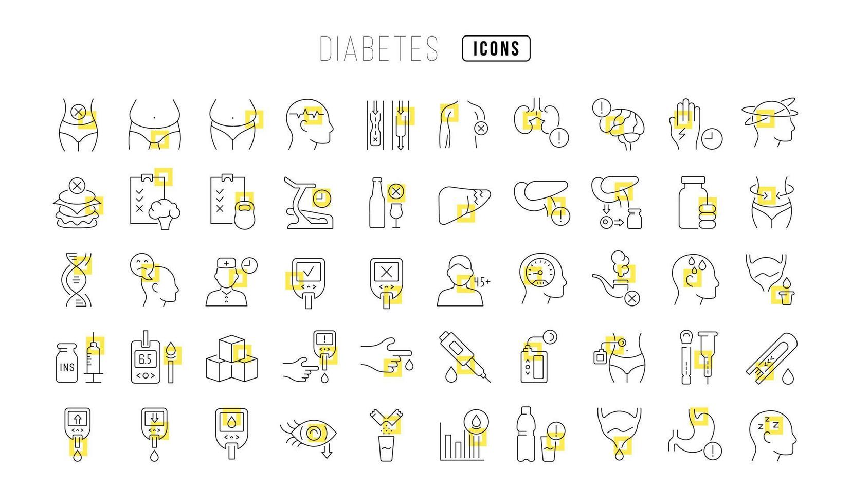set van lineaire iconen van diabetes vector