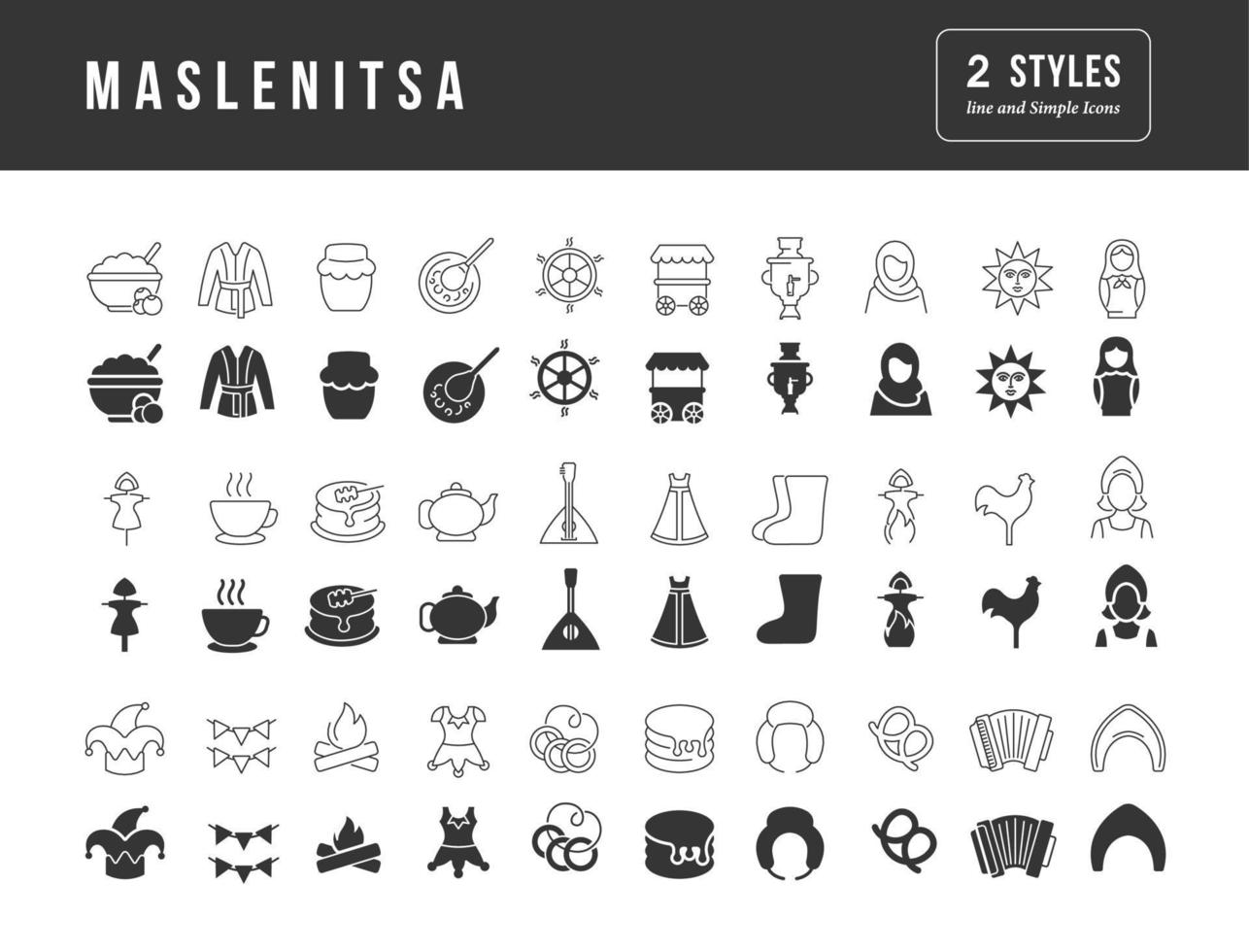 vector eenvoudige iconen van maslenitsa