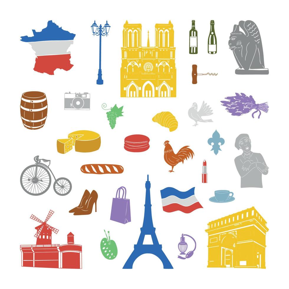 set van Parijse associatieve illustraties vector