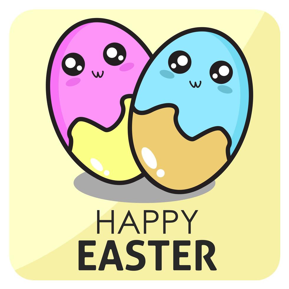 gelukkige easterkawaii eierkaart vector