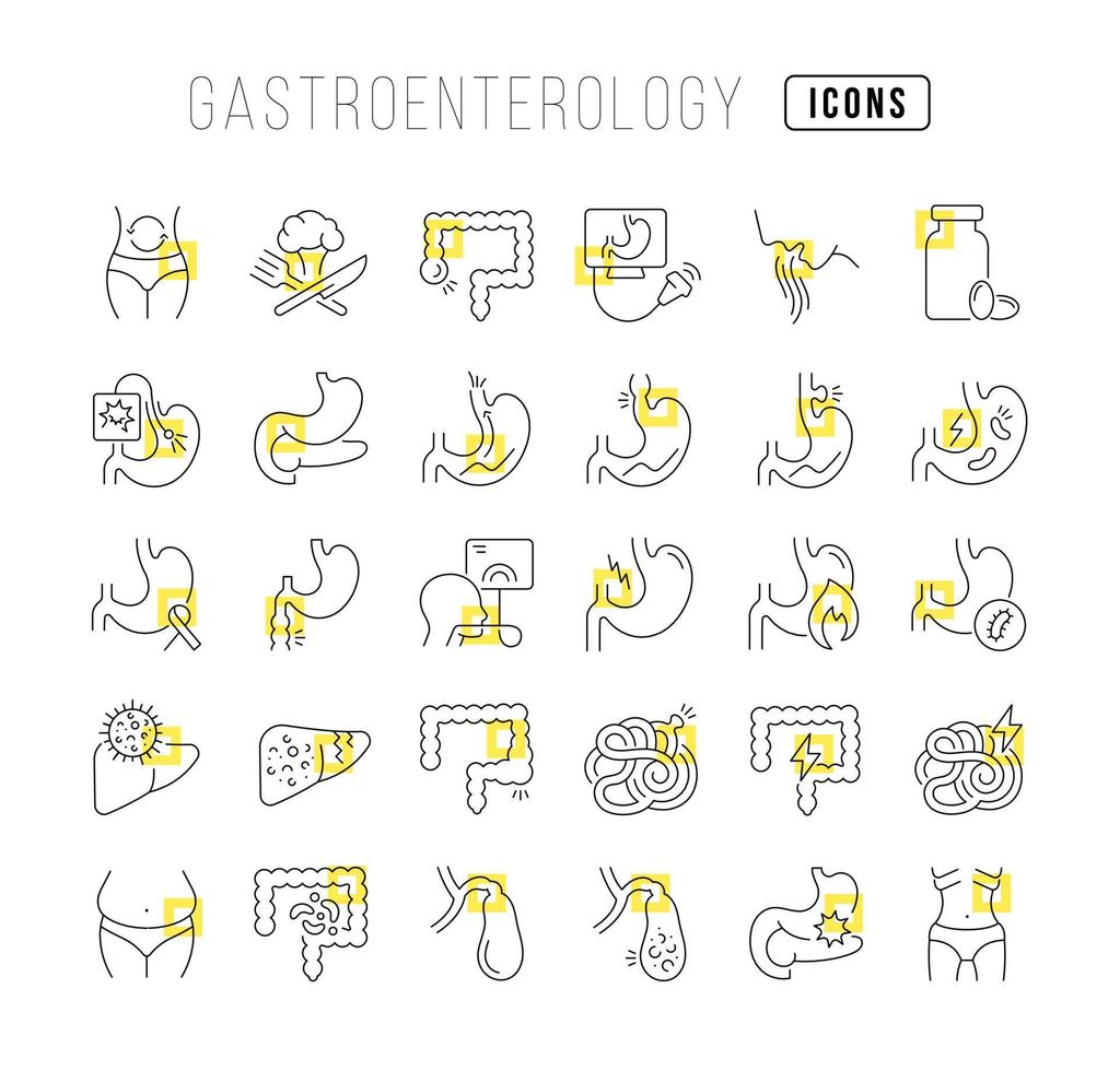 set van lineaire iconen van gastro-enterologie vector