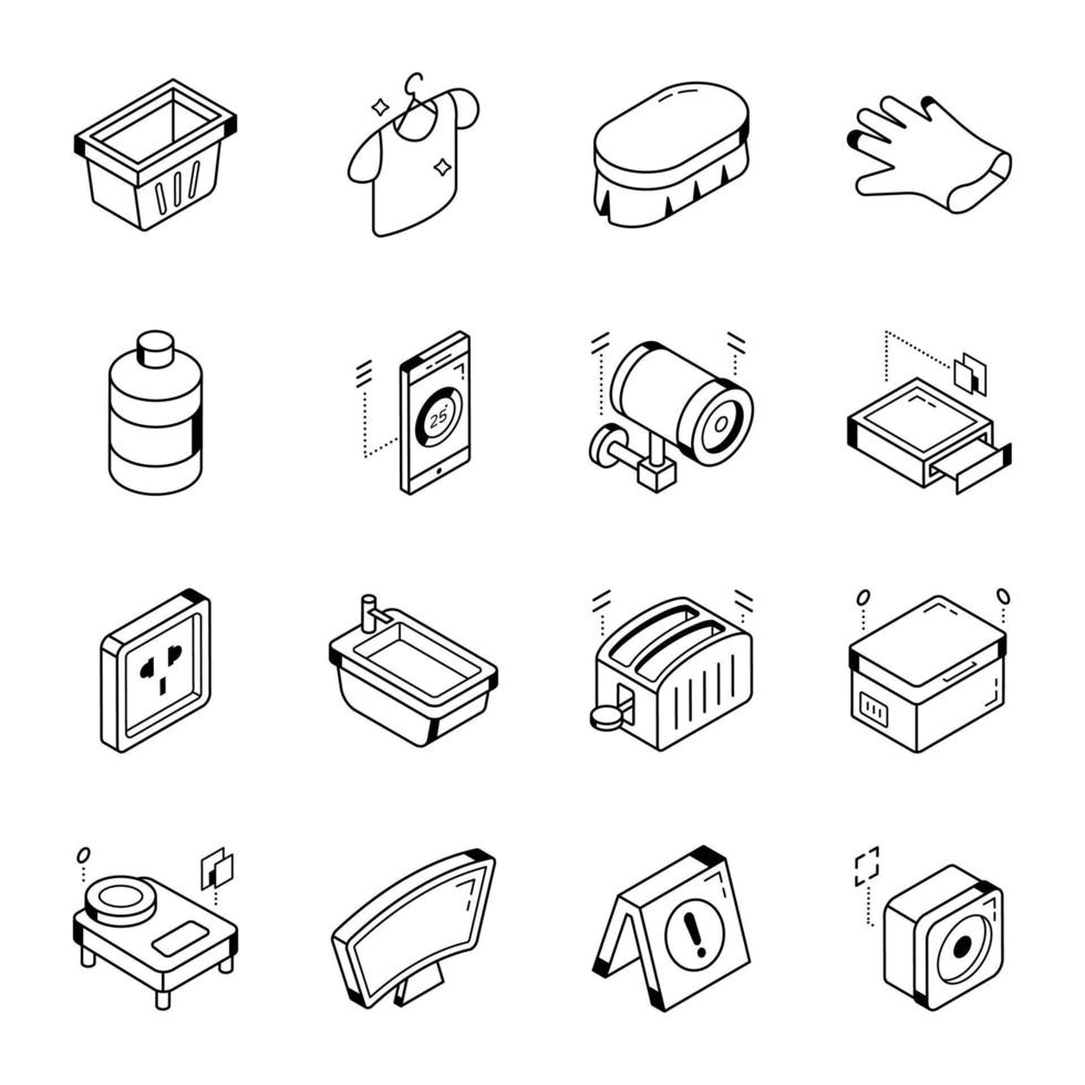 isometrische lijnpictogrammen van keukenapparatuur vector