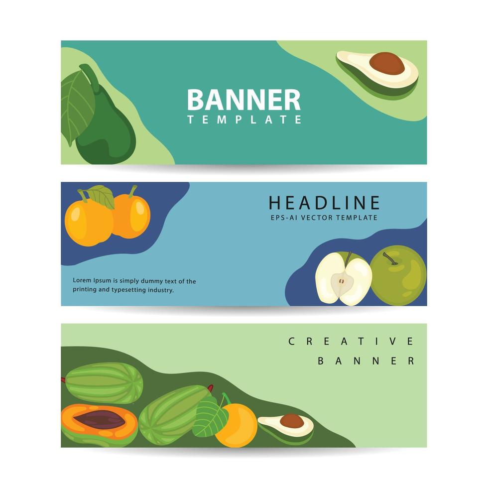 drie reeks banners met gezond fruit voor dieet vectorillustratie vector