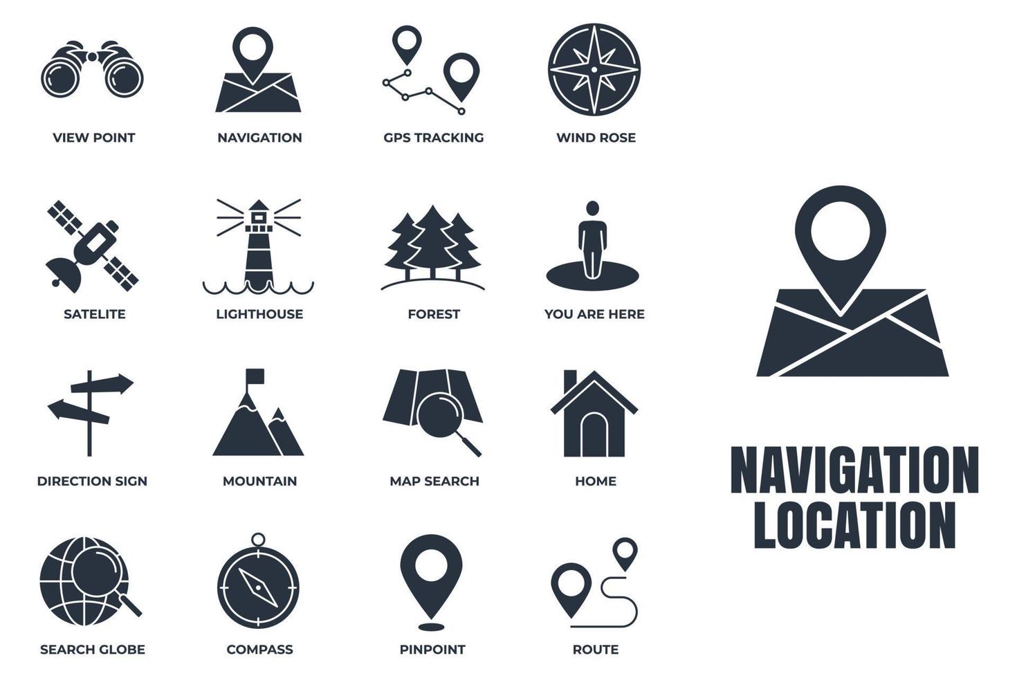 set van navigatie locatie pictogram logo vectorillustratie. locatie pack symbool sjabloon. huis, pinpoint, richtingbord, kompas en meer voor grafische en webdesigncollectie vector