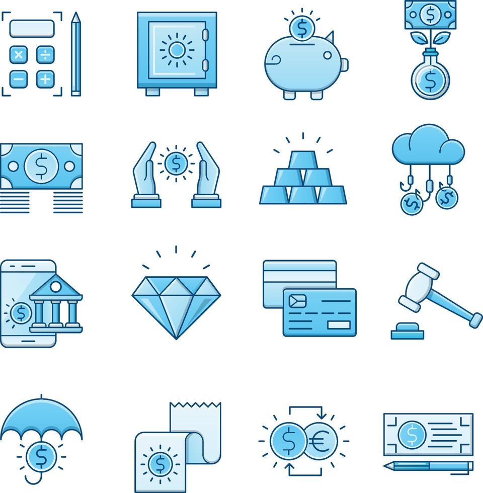 set van vector iconen met betrekking tot bankieren. bevat iconen zoals verzekeringen, spaarvarken, fondsenjacht en meer.
