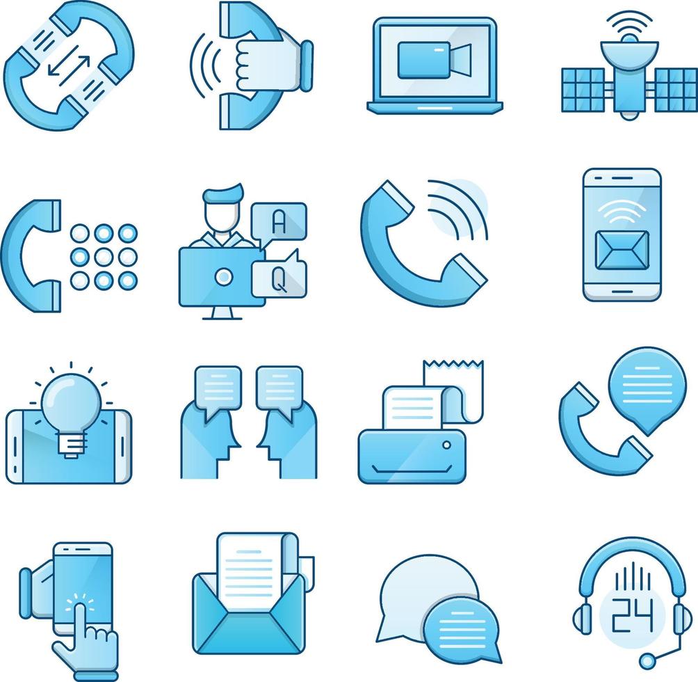 set van vector iconen met betrekking tot communicatie. bevat pictogrammen zoals chat, discussie, fax, online ondersteuning en meer.