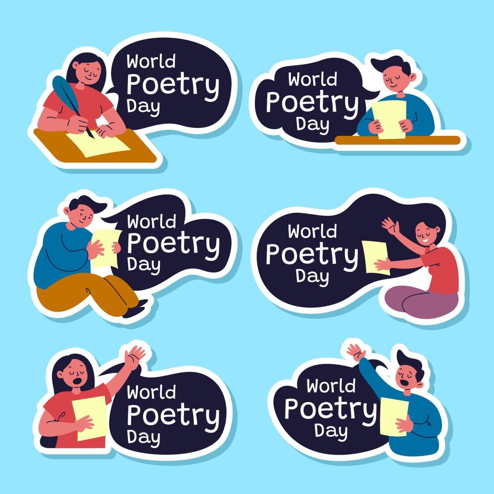 wereld poëzie dag stickers set vector