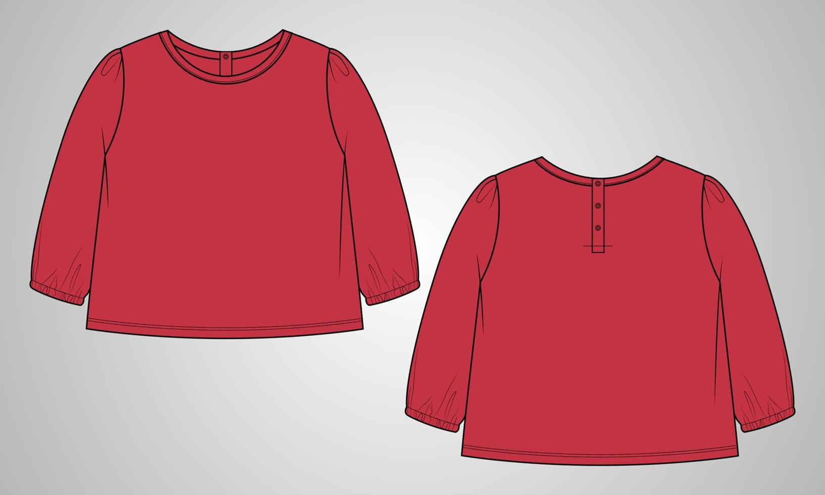 lange mouw t-shirt tops blouse vector illustratie sjabloon voor babymeisjes.