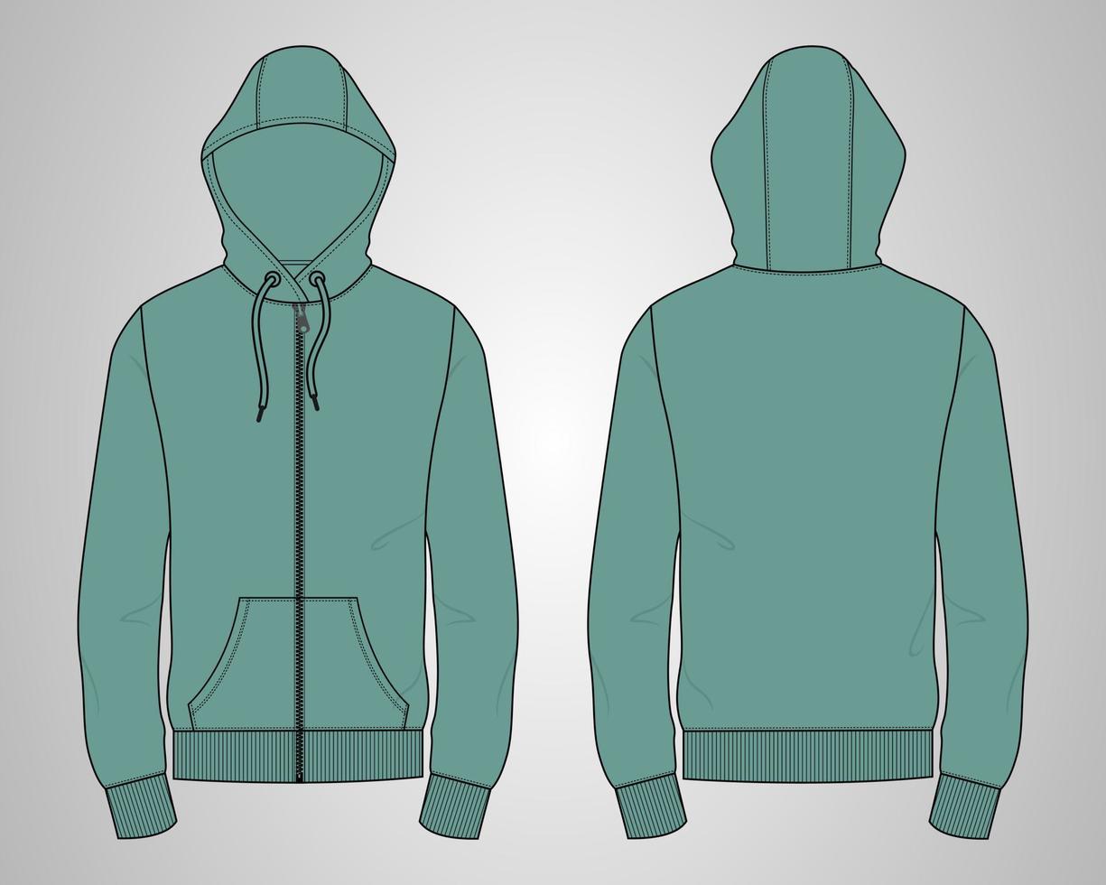 hoodie met lange mouwen technische mode platte schets vector illustratie sjabloon