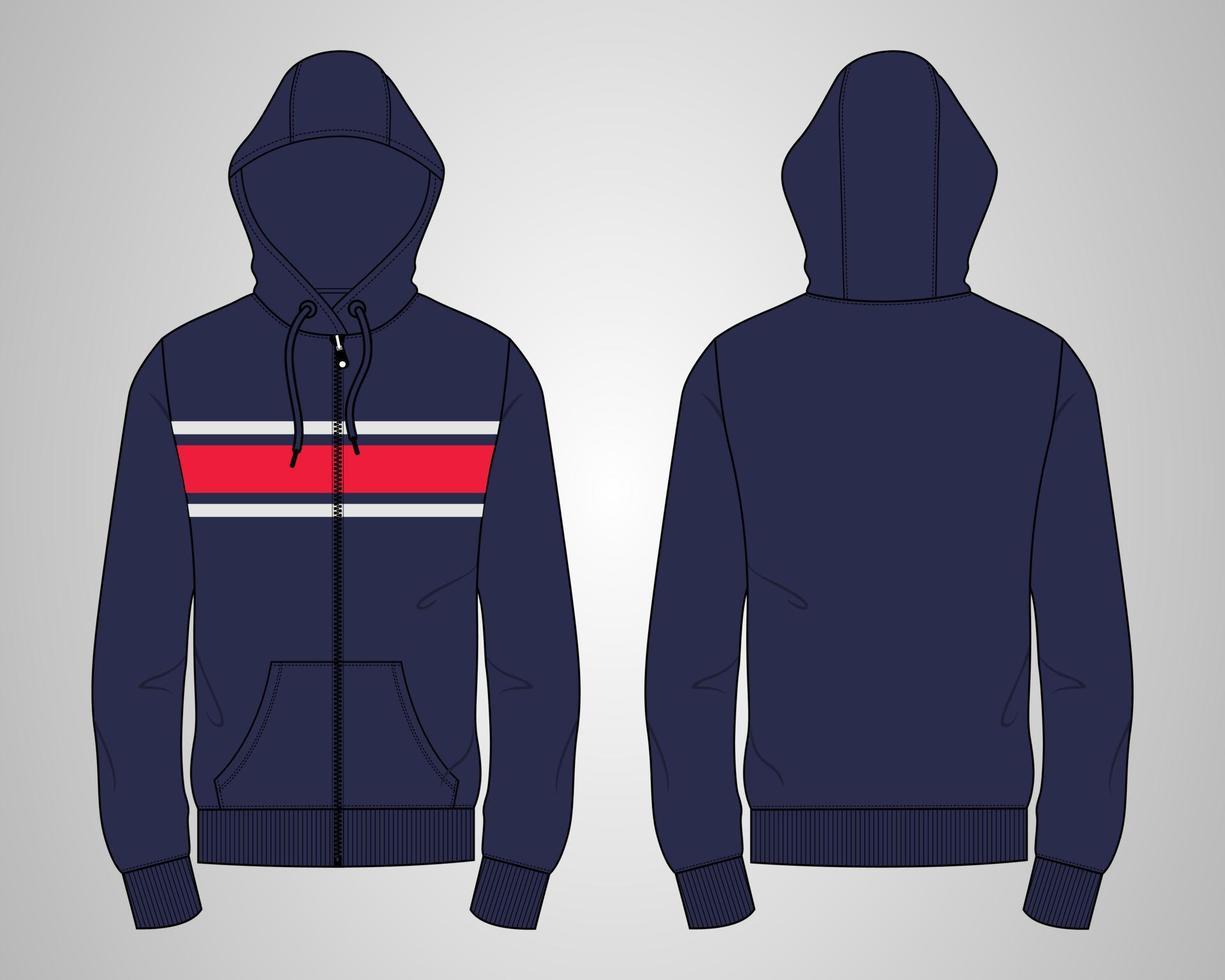 hoodie met lange mouwen technische mode platte schets vector illustratie sjabloon