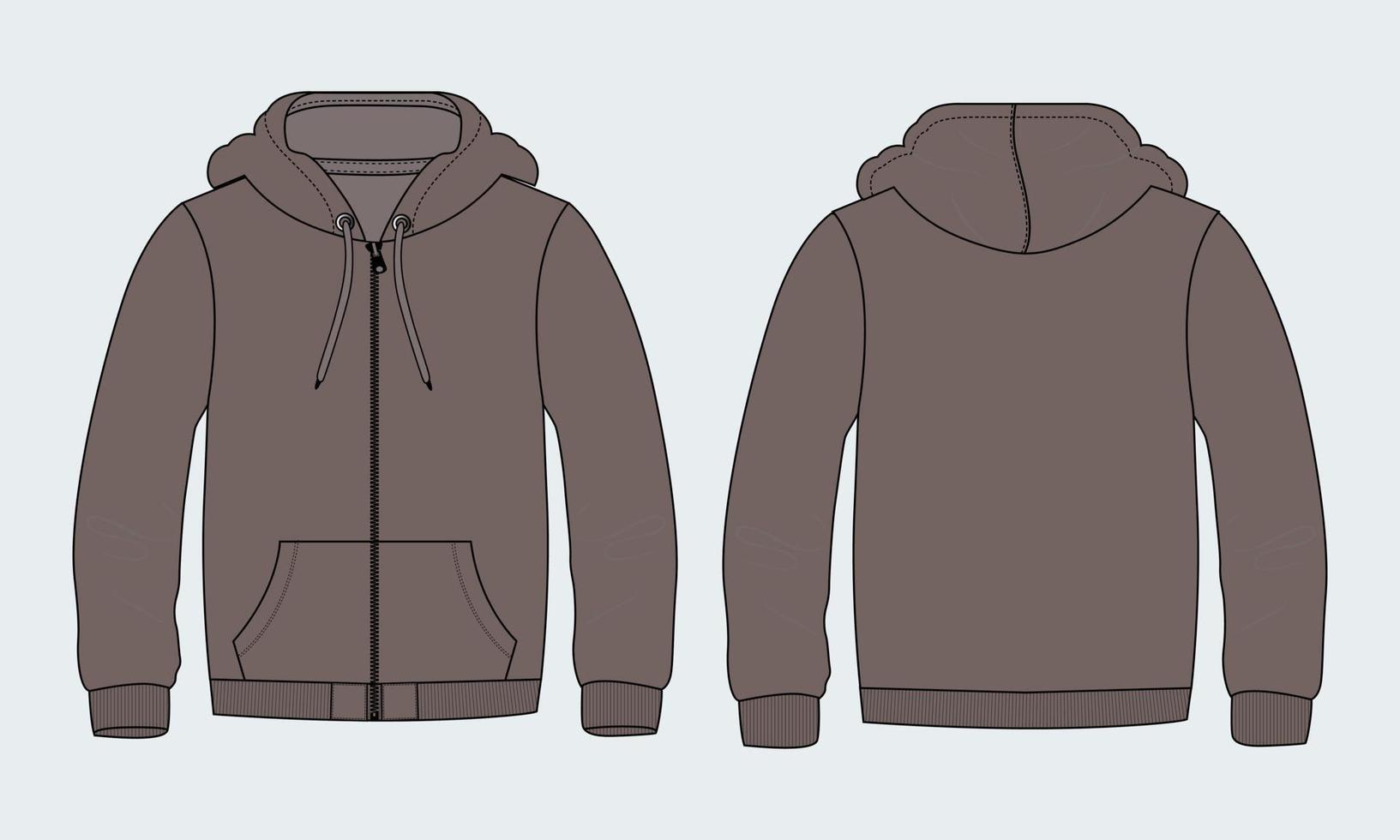 hoodie met lange mouwen technische mode platte schets vector illustratie sjabloon