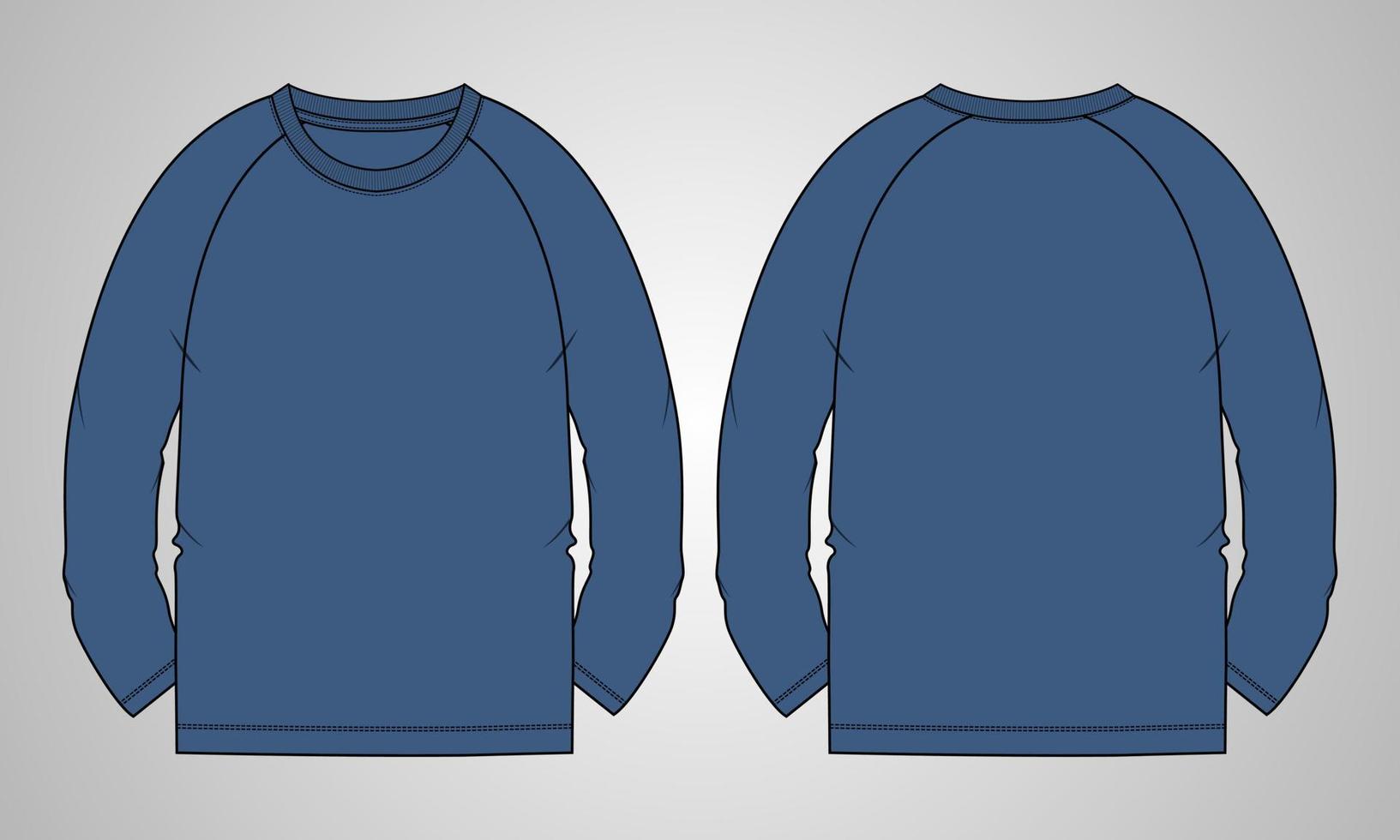 lange mouw raglan t-shirt technische mode platte schets vector illustratie sjabloon voorkant, achteraanzichten geïsoleerd op een grijze achtergrond. regular fit basic kledingontwerp mock-up.