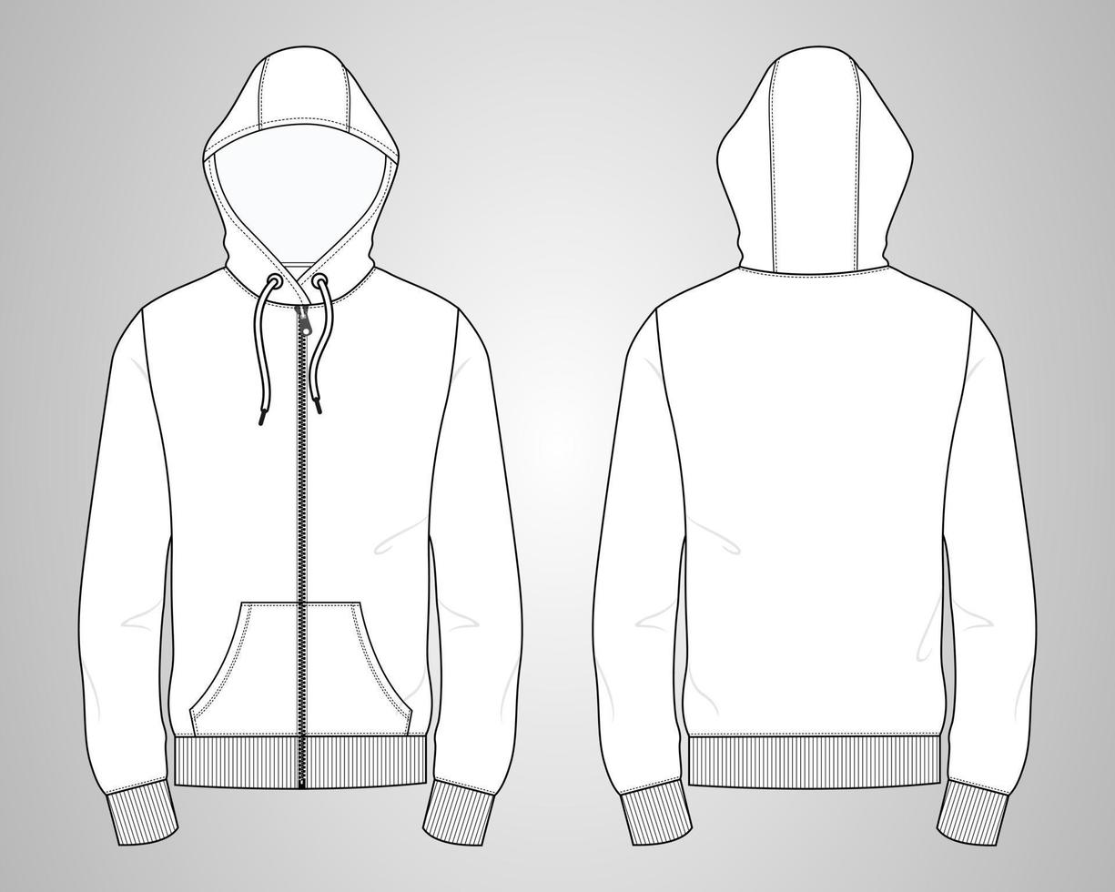 hoodie met lange mouwen technische mode platte schets vector illustratie sjabloon