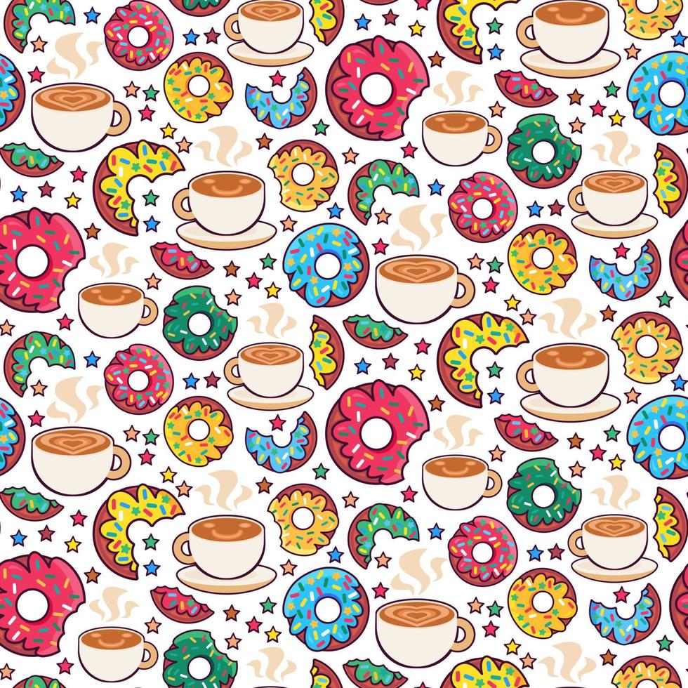 zoete donut en koffie naadloze patroon vector