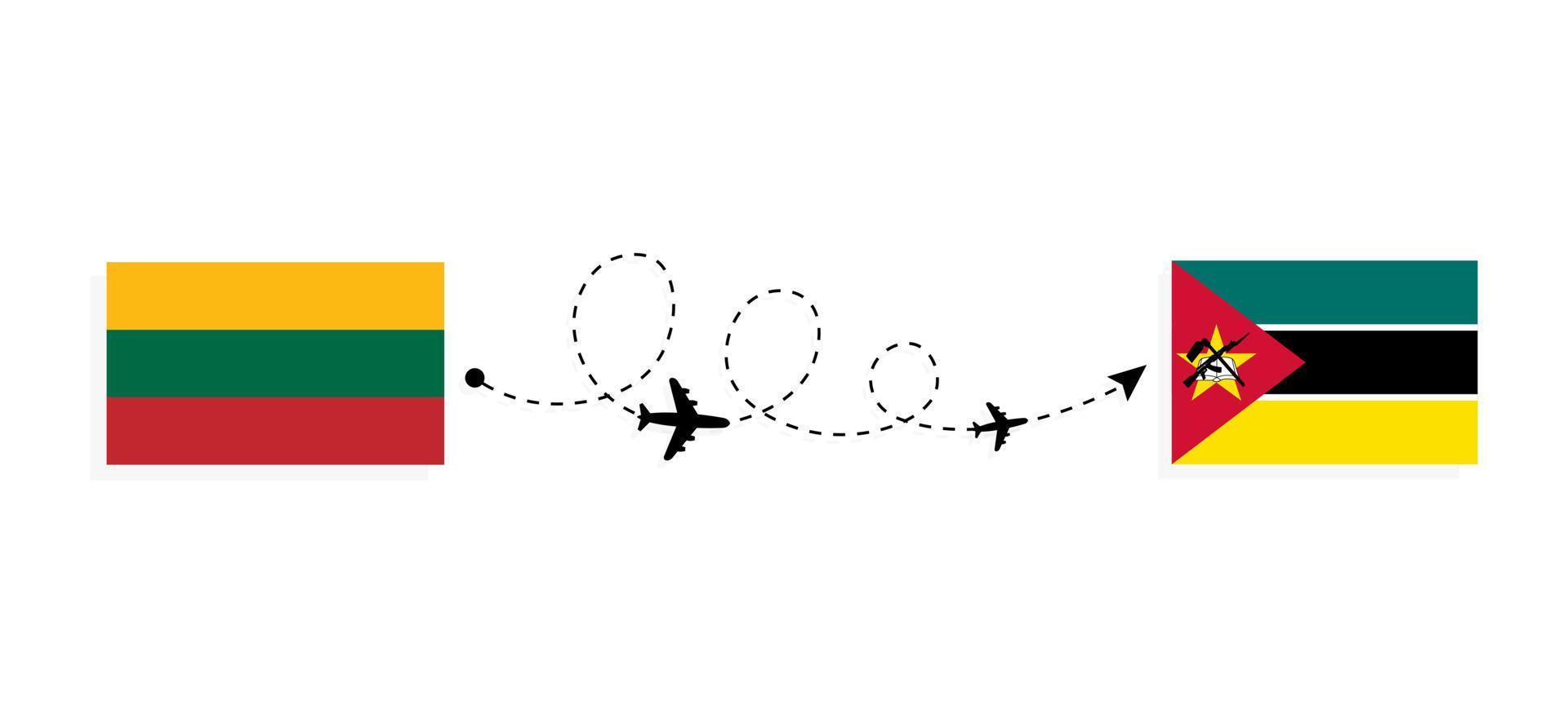 vlucht en reis van Litouwen naar Mozambique per reisconcept voor passagiersvliegtuigen vector