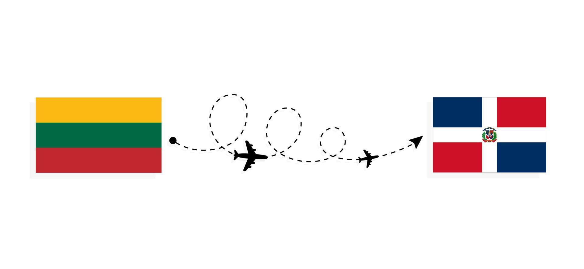 vlucht en reis van Litouwen naar de Dominicaanse Republiek per reisconcept voor passagiersvliegtuigen vector