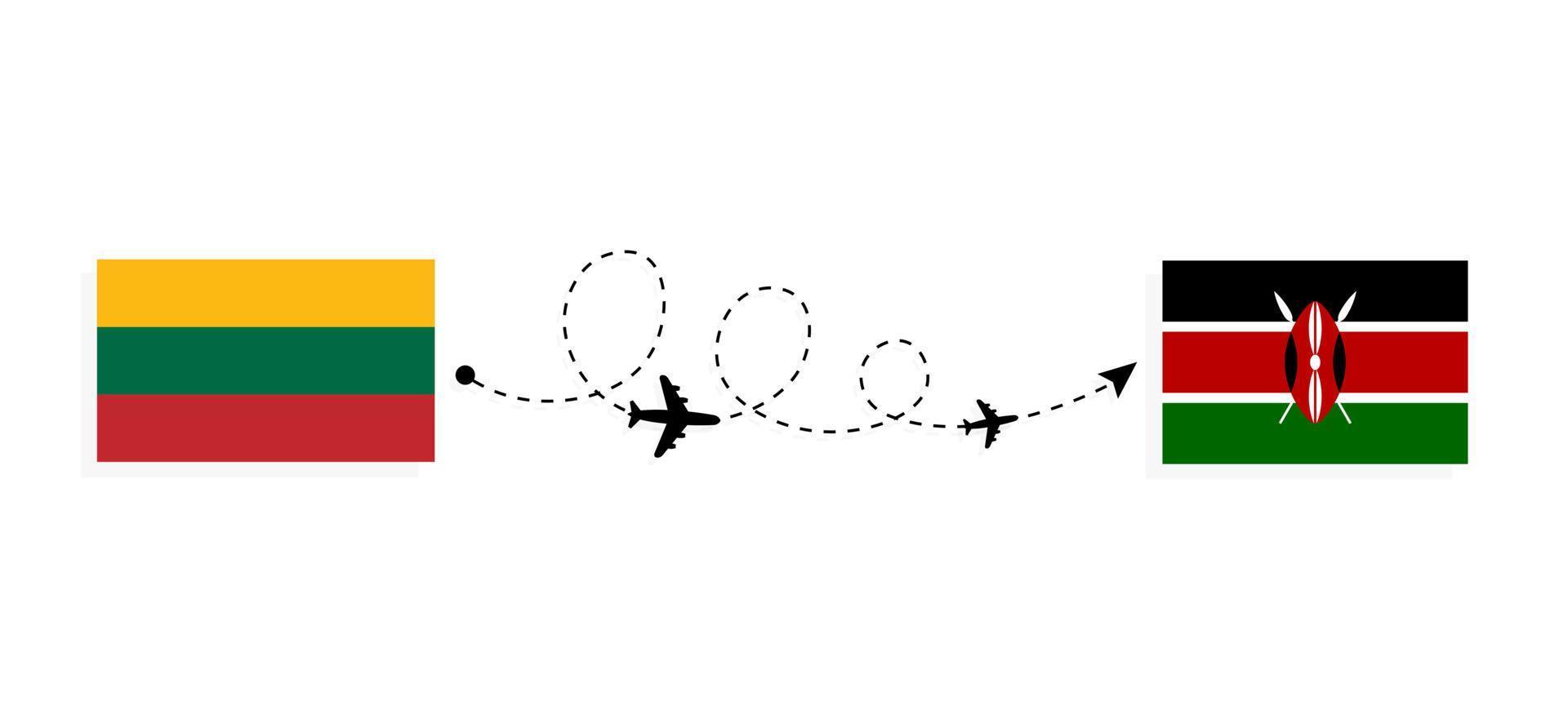 vlucht en reis van Litouwen naar Kenia per reisconcept voor passagiersvliegtuigen vector