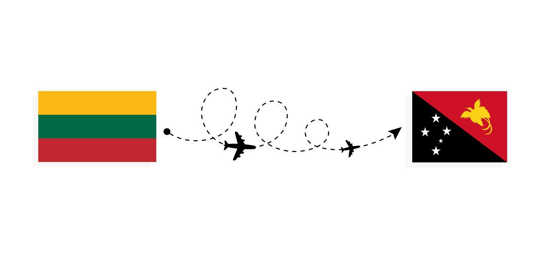 vlucht en reis van Litouwen naar Papoea-Nieuw-Guinea per reisconcept voor passagiersvliegtuigen vector