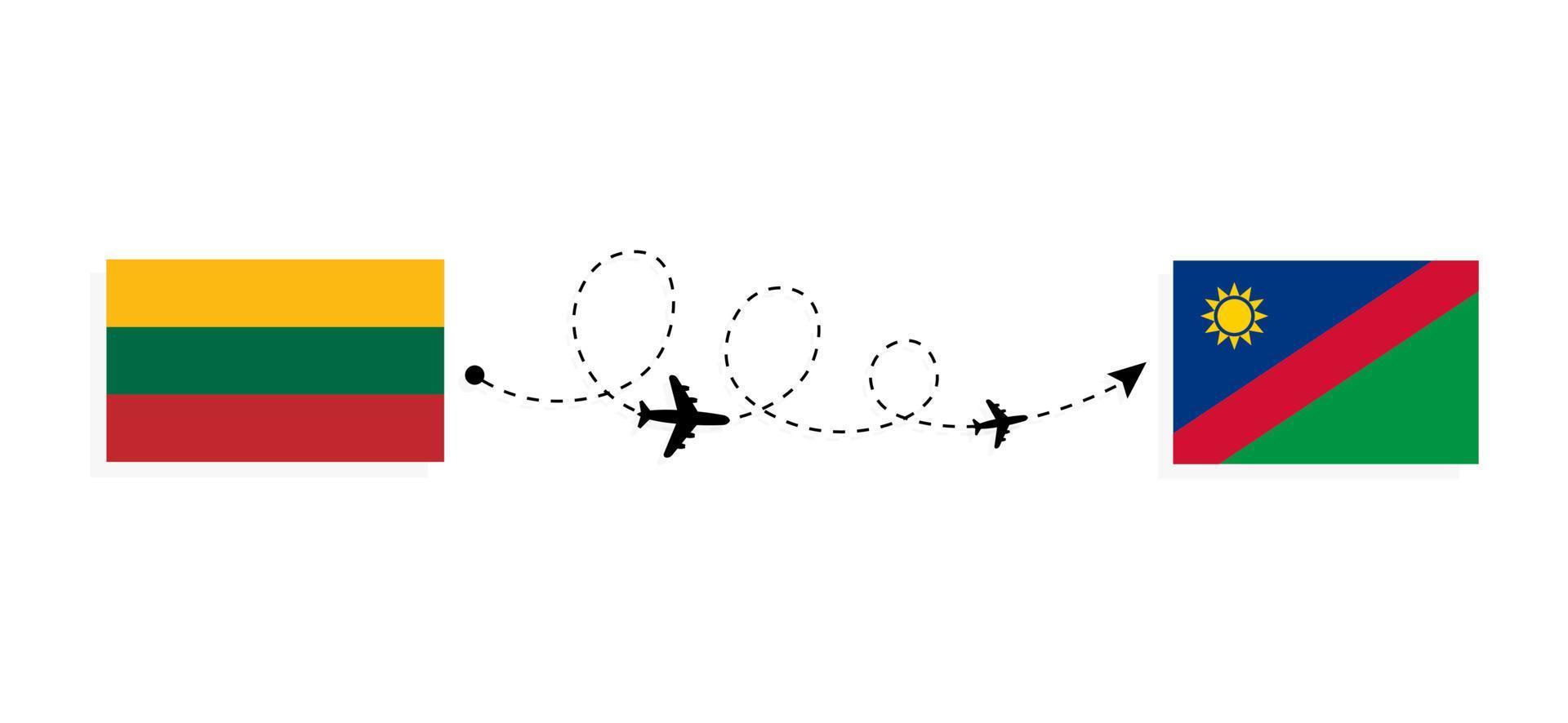 vlucht en reis van Litouwen naar Namibië per reisconcept voor passagiersvliegtuigen vector