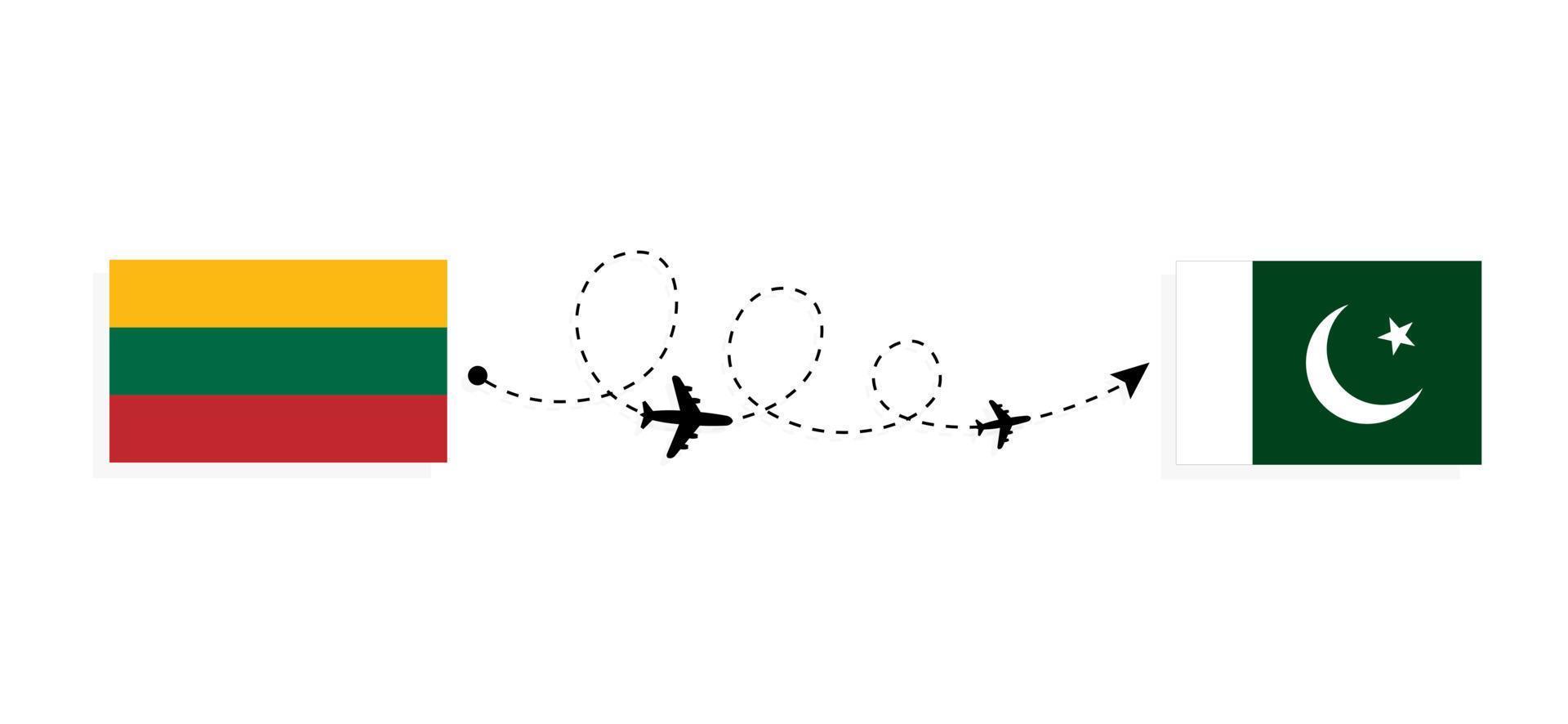 vlucht en reis van Litouwen naar Pakistan per reisconcept voor passagiersvliegtuigen vector