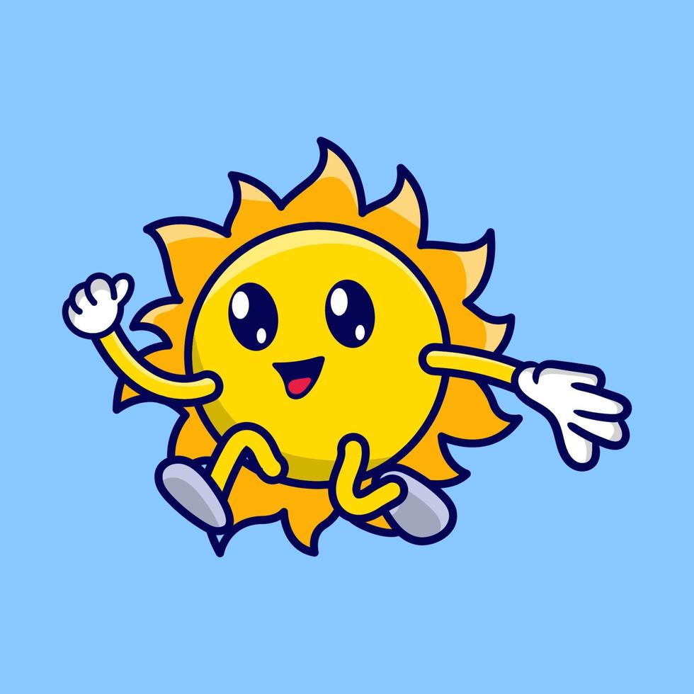 schattige zon cartoon springen in de lucht vector