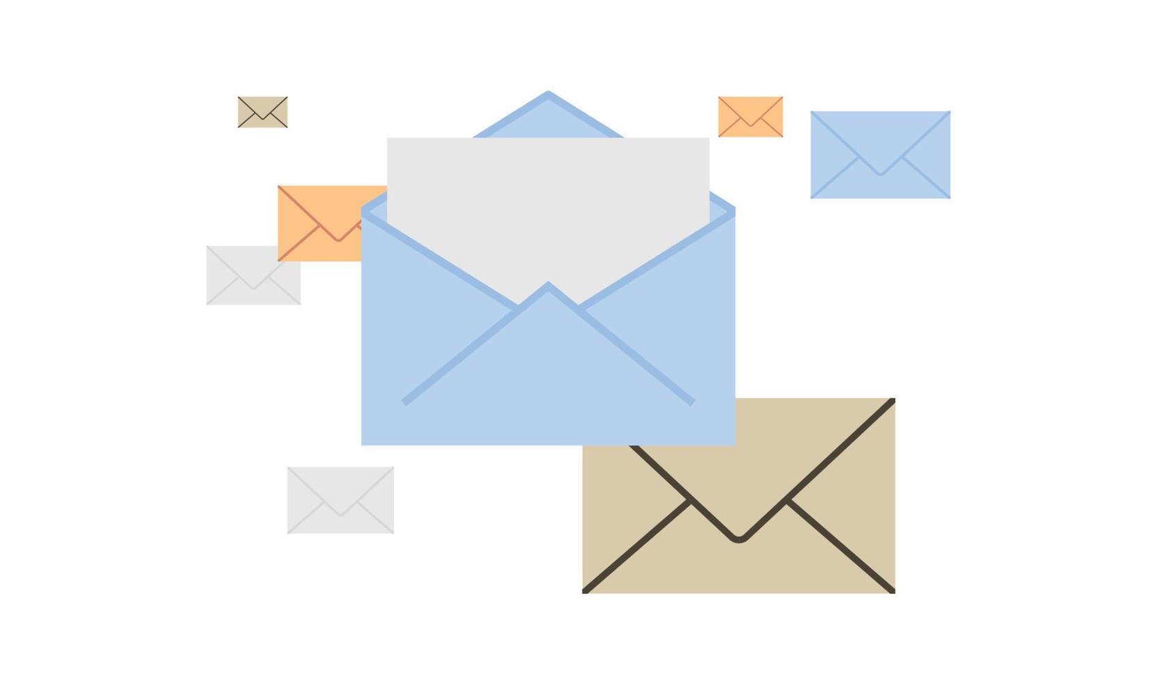e-mail inbox bericht en nieuwe ongelezen mail zakelijke communicatie platte vectorillustratie. vector