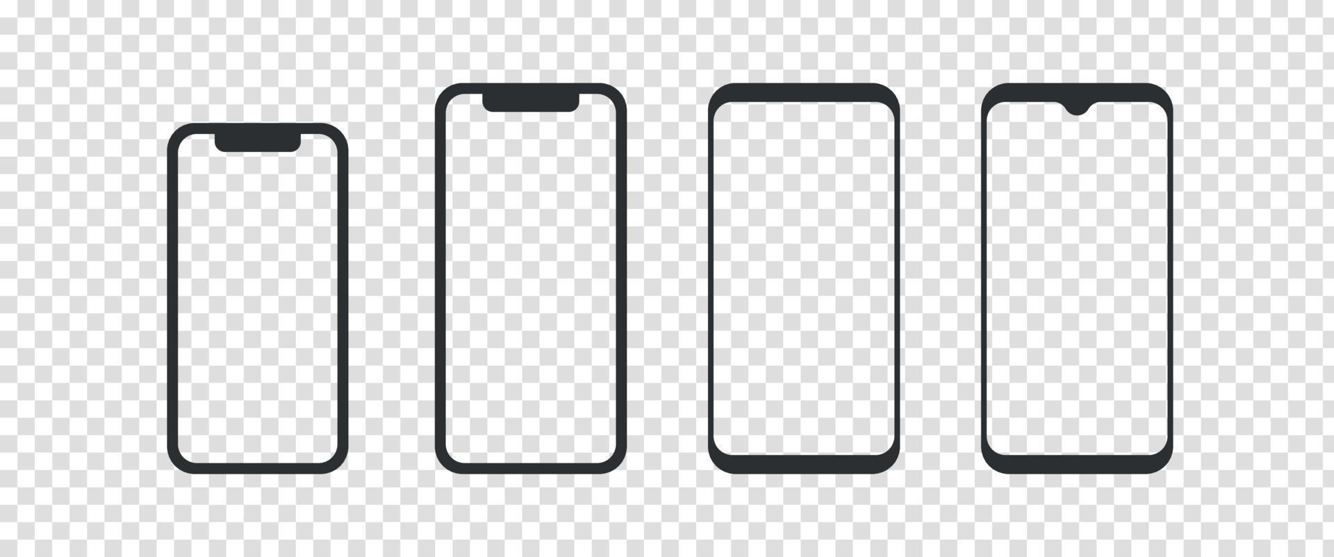 smartphone mockup concept en apparaat verschillende modellen vooraanzicht platte vectorillustratie. vector