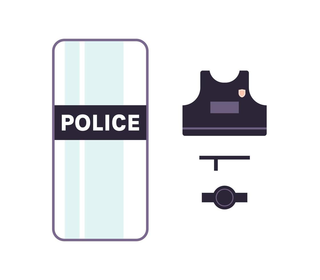 politieagent tactische uitrusting en politieagent ontwerpen platte vectorillustratie. vector