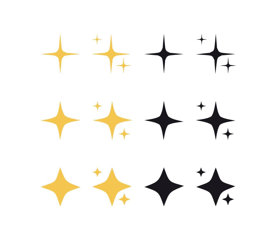fonkelende sterren en glanzende glittersterren instellen platte vectorillustratie. vector