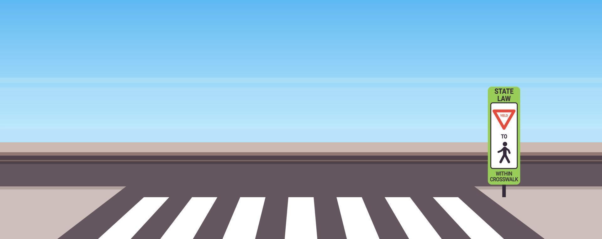 staatswet stop voor voetgangers in zebrapad teken en verkeersborden op stadsweg geen mensen concept platte vectorillustratie. vector