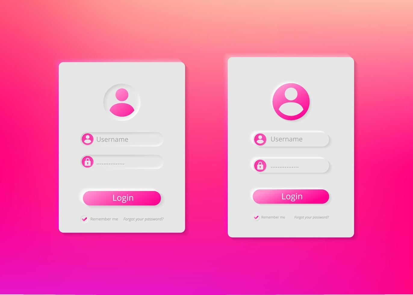 login en wachtwoord formulier. neumorphism aanmelden en inloggen gebruikerspagina. kleurrijke achtergrond. registratie-interface van moderne web- of mobiele app. neumorf ui ux-ontwerp. account aanmaken vector
