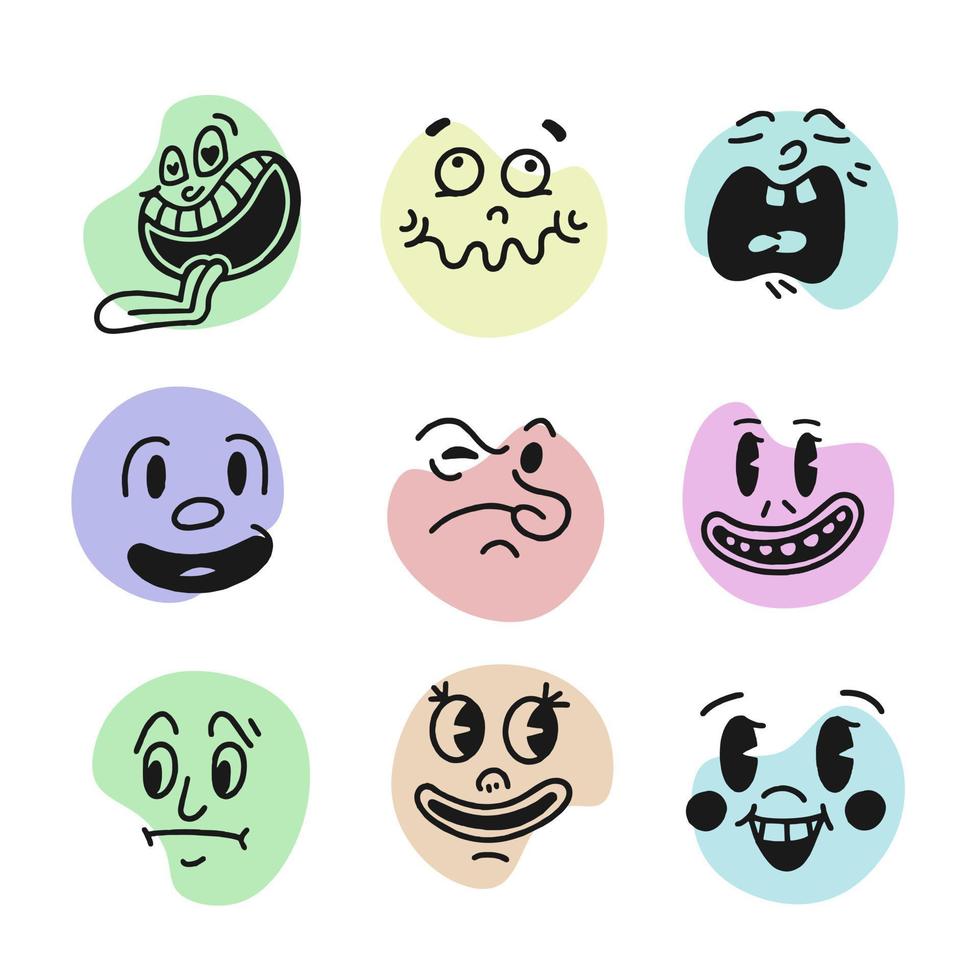 smileygezicht retro emoji. gezichten van stripfiguren uit de jaren '30. vintage komische glimlach vectorillustratie vector