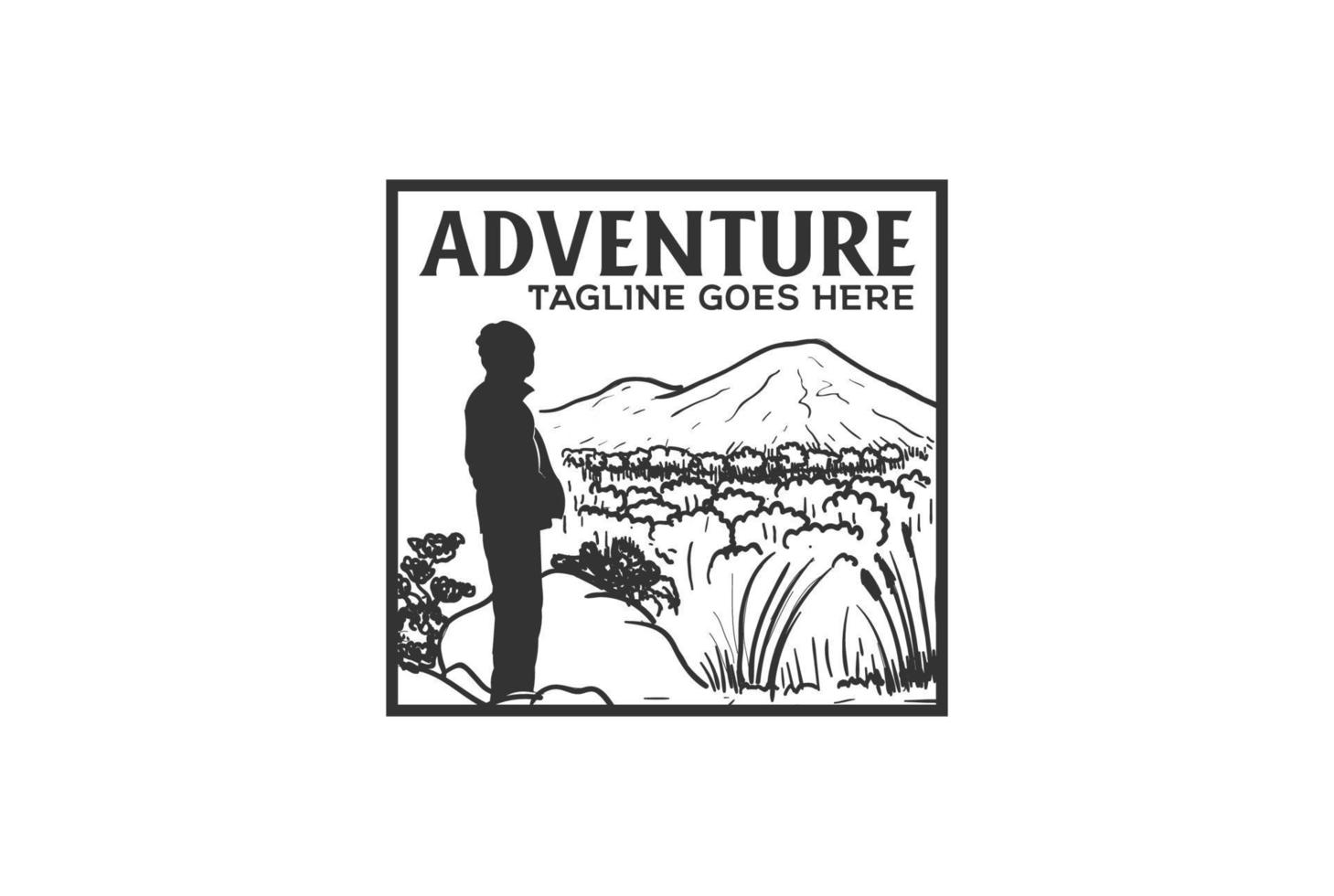 avonturenkamp backpacker op bergtop voor t-shirt illustratie vector