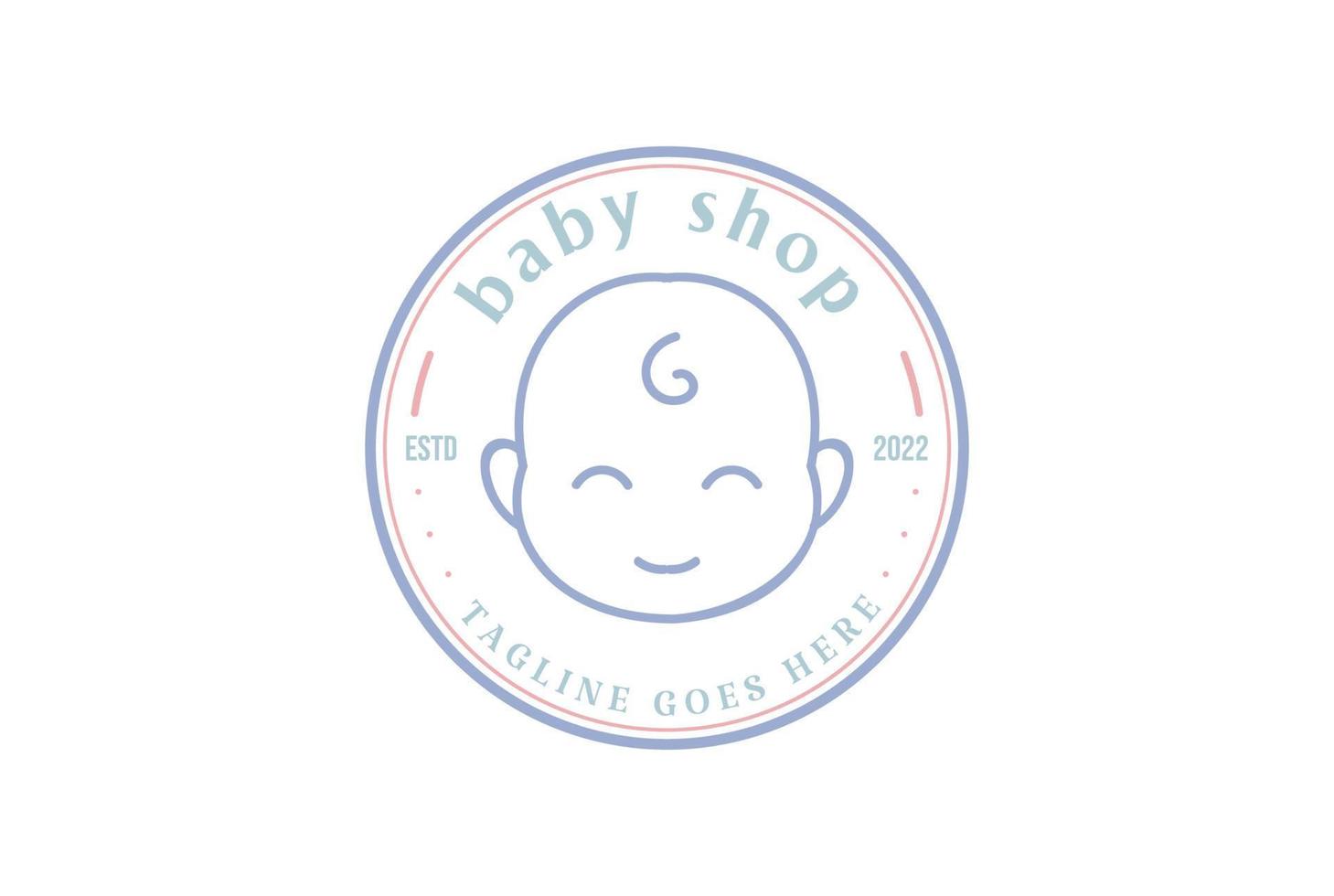 circulaire vintage schattige kleine glimlach gezicht voor baby winkel stempel logo ontwerp vector