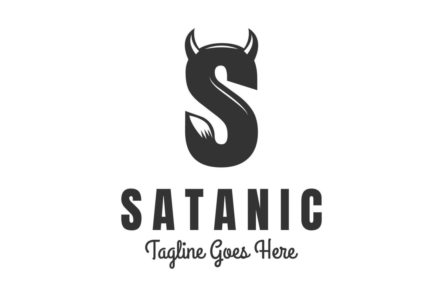 vintage vetgedrukte beginletter s met hoornstaart voor satan satanisch logo-ontwerp vector