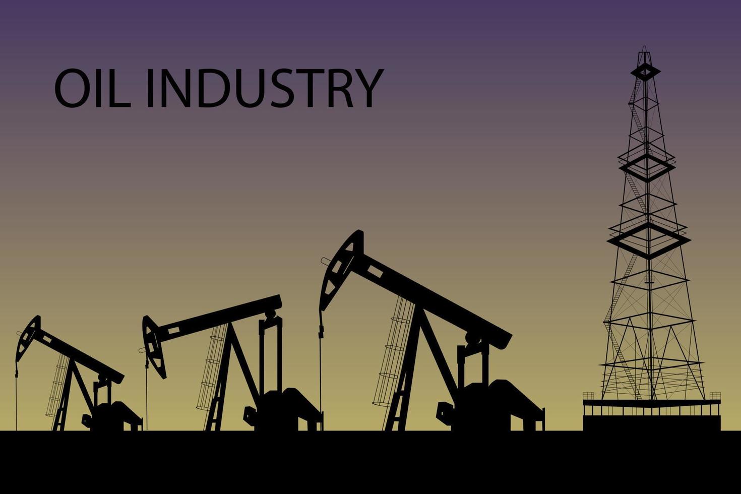 silhouet van olie- of gasboorinstallaties op een zonsondergangachtergrond. olie industrie. vector illustratie