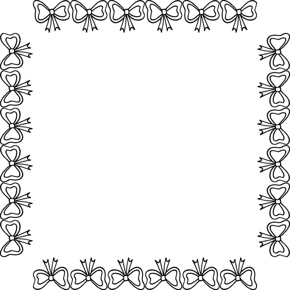 vierkante frame met zwart-wit doodle strik op witte achtergrond. vector afbeelding.