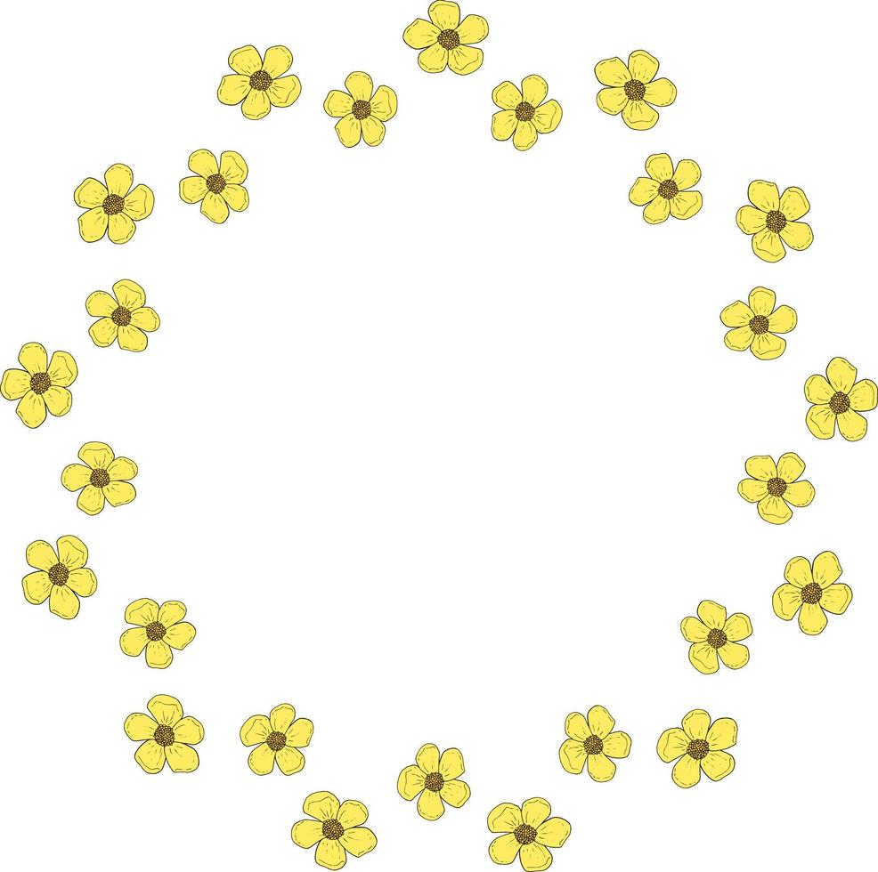 ronde frame met gele boterbloemen op witte achtergrond. vector afbeelding.