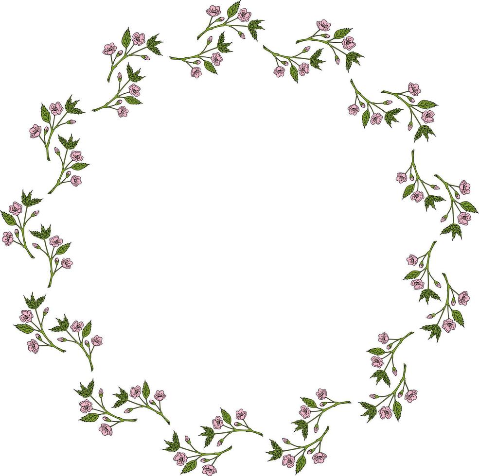 ronde frame met creatieve sakura takken op witte achtergrond. vector afbeelding.