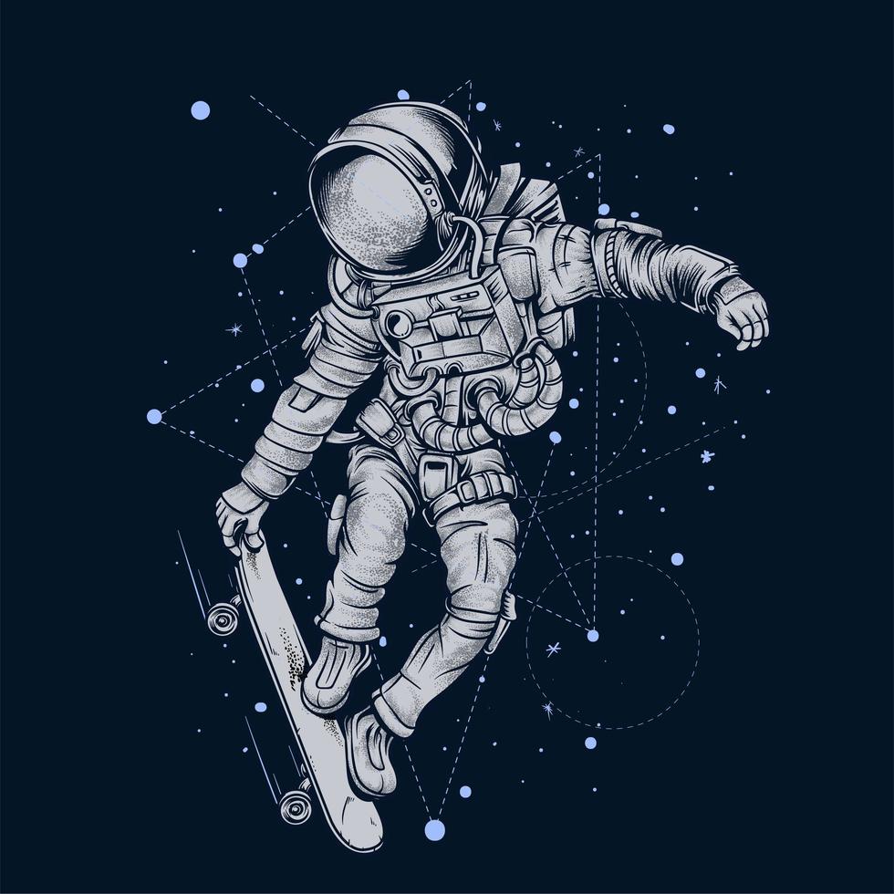 astronaut skateboarden in de ruimte vector